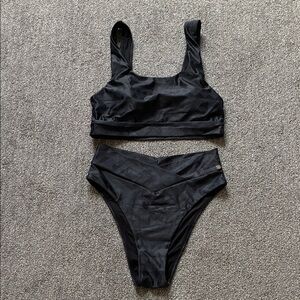 ZYIA Black Printed High-Waist Bikini Set - Women's Swim